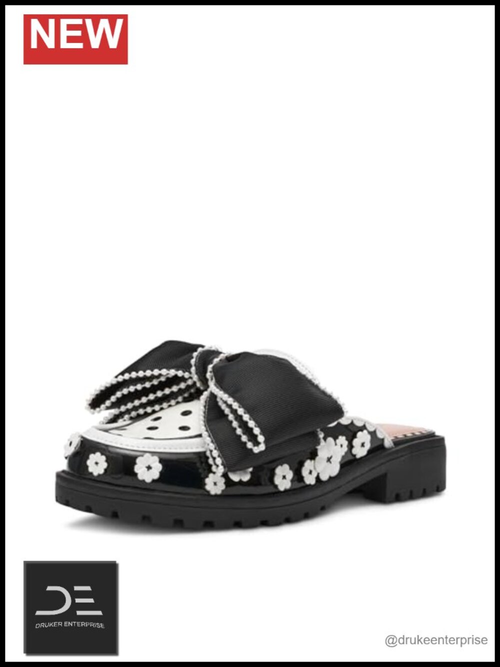 Printed Pearl Loafer Slip-On Floral Block Heel PU